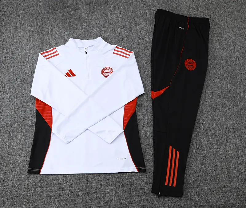 2025/2026 Bayern Munich Tuta mezza zip Bianco Maglia da calcio Qualità thai 1:1 Set - immagine 7