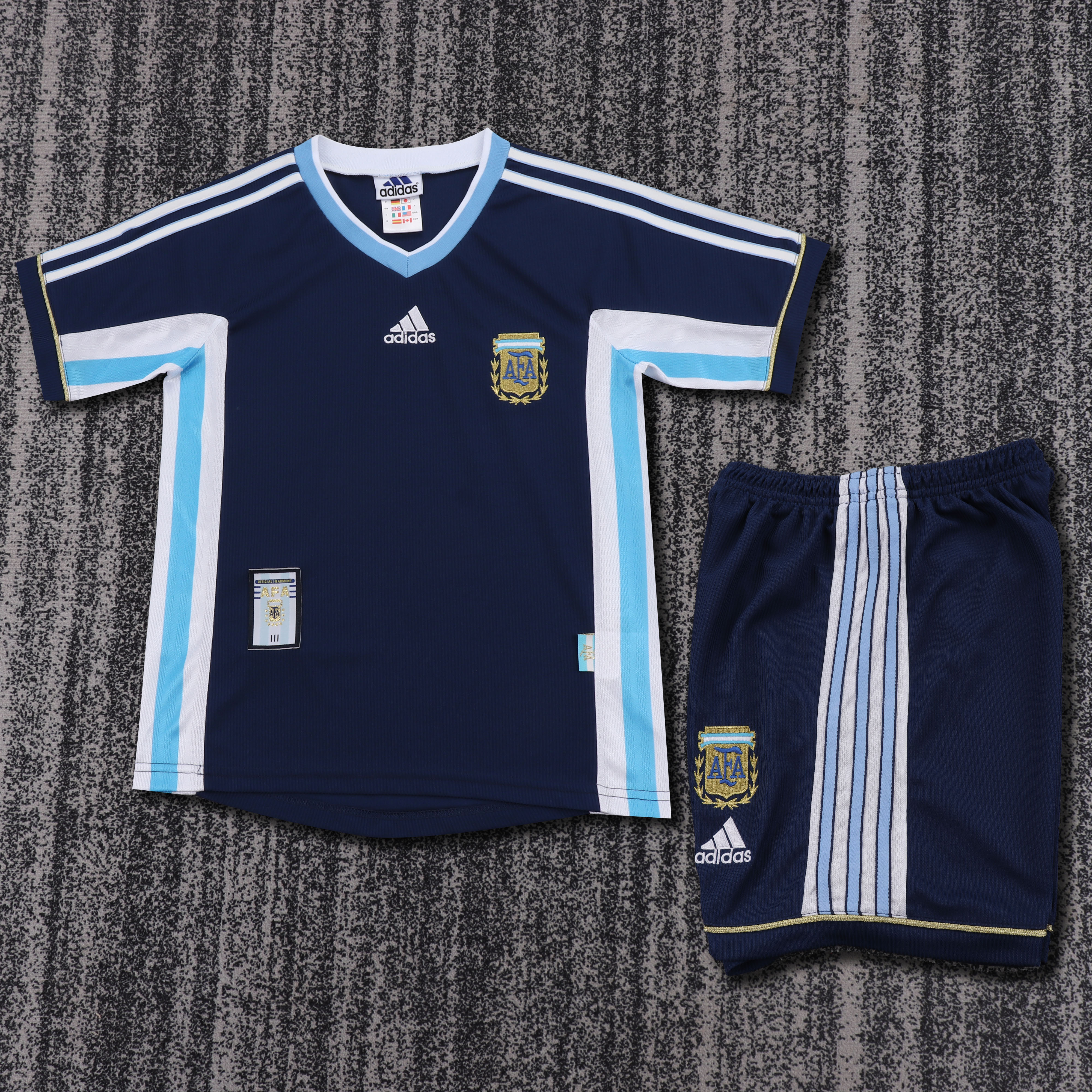 1998 Retro Argentina Selección nacional Visitante Camiseta Calidad tailandesa 1:1 Talla infantil