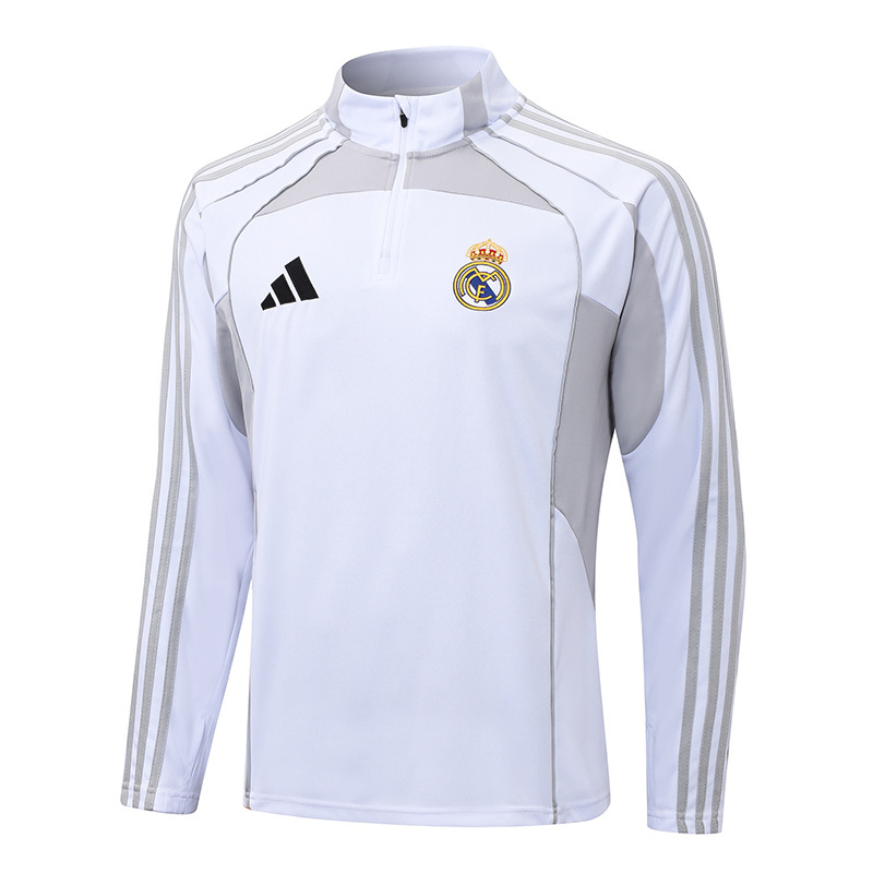 2025-2026 Real Madrid Wit Grijs Halve-rits trainingspak Voetbalshirt 1:1 Thaise kwaliteit Set - Afbeelding 3