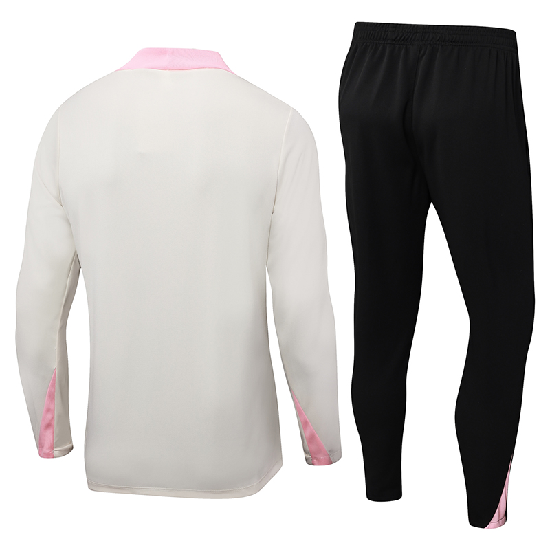 2024/2025 Psg Paris Saint-Germain Half-Pull Training Suit Beige with pink Set - Image 3