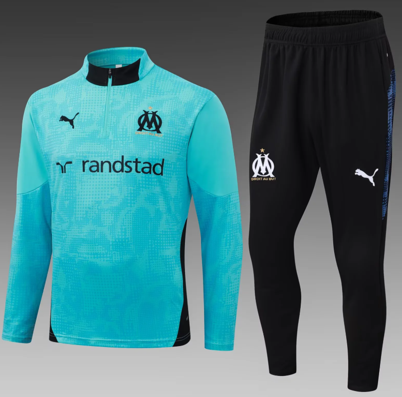 2025/2026 Olympique de Marseille Tuta mezza zip Light Blu Maglia da calcio Set