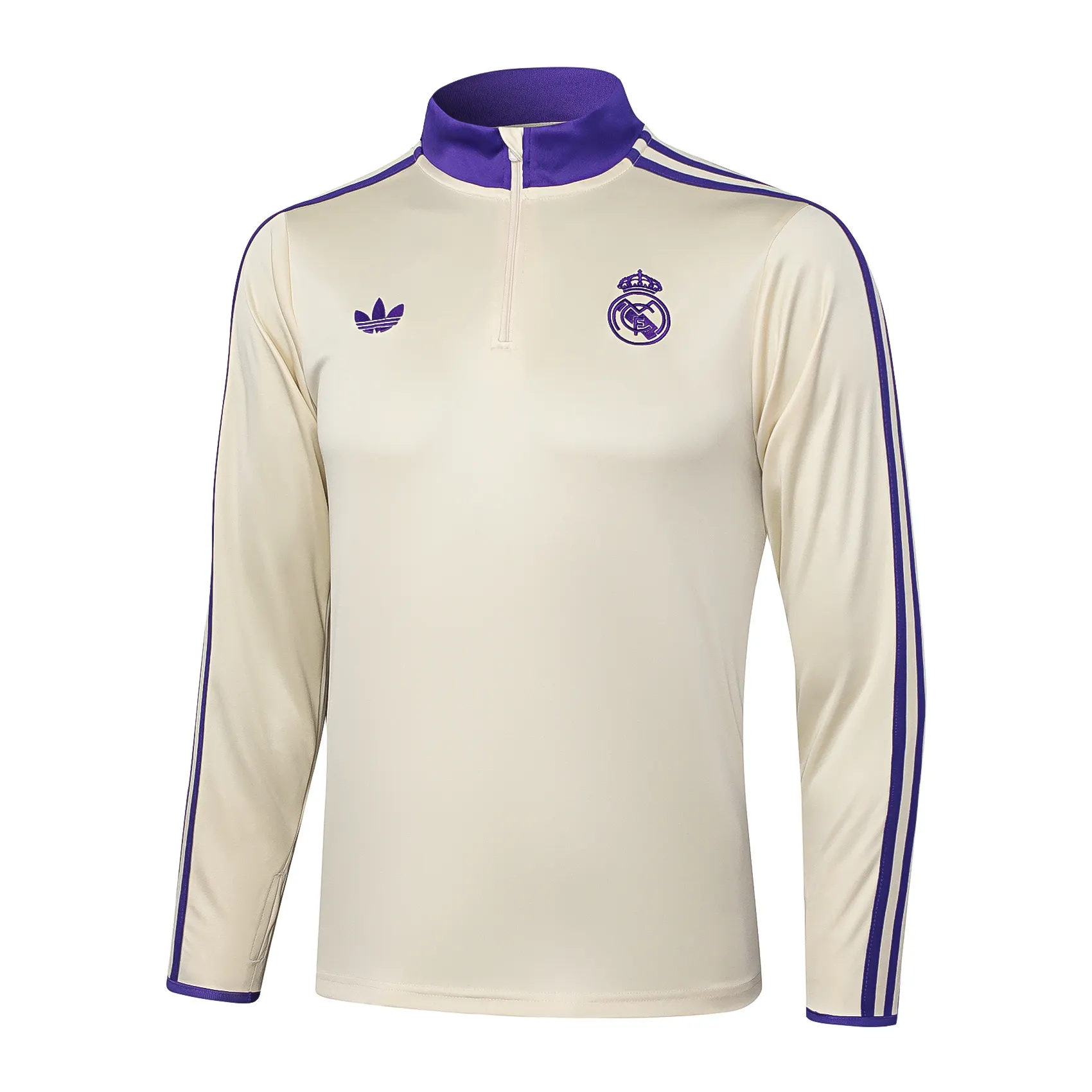 2025/2026 Real Madrid Apricot Rétro Édition Survêtement demi-zip Maillot de football Qualité thaï 1:1 Ensemble – Image 3