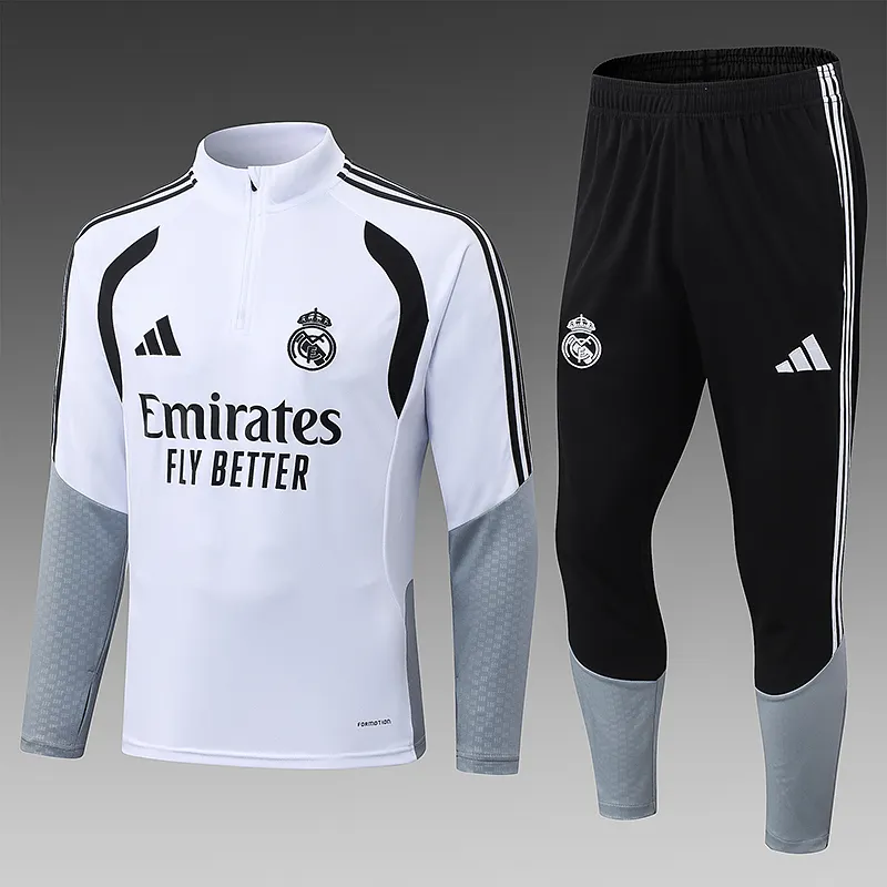2026/2027 Real Madrid Chándal media cremallera Blanco Camiseta de fútbol Calidad tailandesa 1:1 Conjunto
