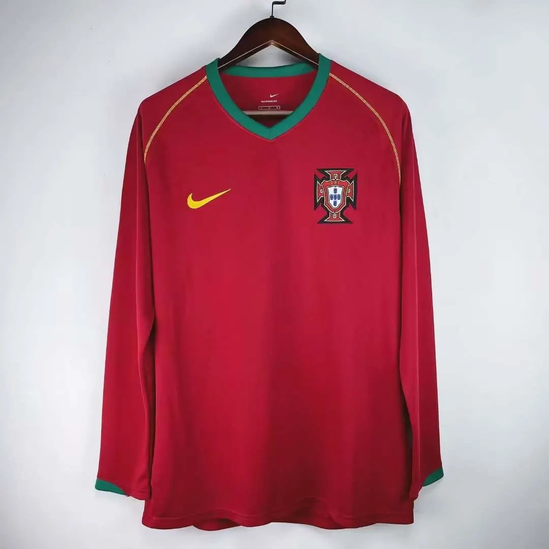 2006 Retro Długi rękaw Portugalia Domowa Koszulka piłkarska