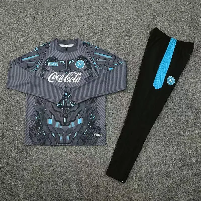 2025/2026 Napoli Agasalho meia-ziper Escuro Cinza Camisa de futebol Qualidade tailandesa 1:1 Conjunto - Image 4