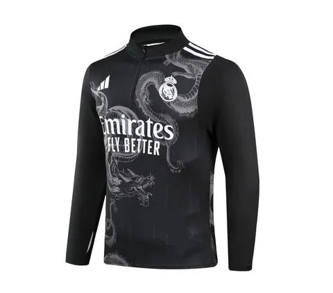 2024/2025 Real Madrid Royal Чёрный Специальное издание Тренировочный костюм на молнии Футбольная футболка Тайское качество 1:1 Набор — изображение 3