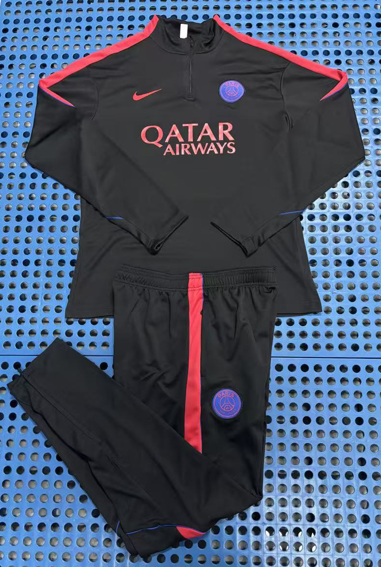 2026/2027 Psg Paris Saint-Germain Tuta mezza zip Nero Maglia da calcio Qualità thai 1:1 Set - immagine 3