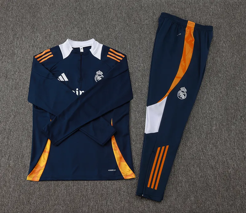 2024/2025 Real Madrid Royal Mavi Beyaz collar Yarım fermuarlı eşofman Futbol forması 1:1 Tayland kalitesi Set - Görsel 7