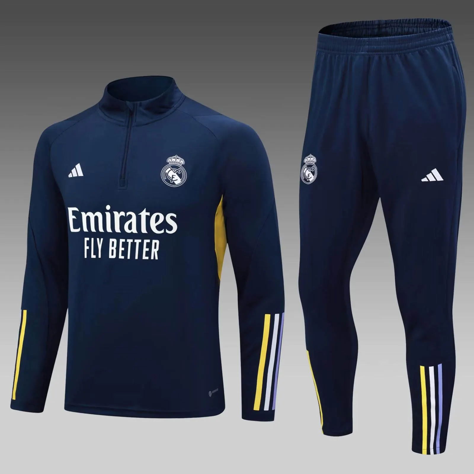 2023/2024 Real Madrid Halve-rits trainingspak Blauw Set