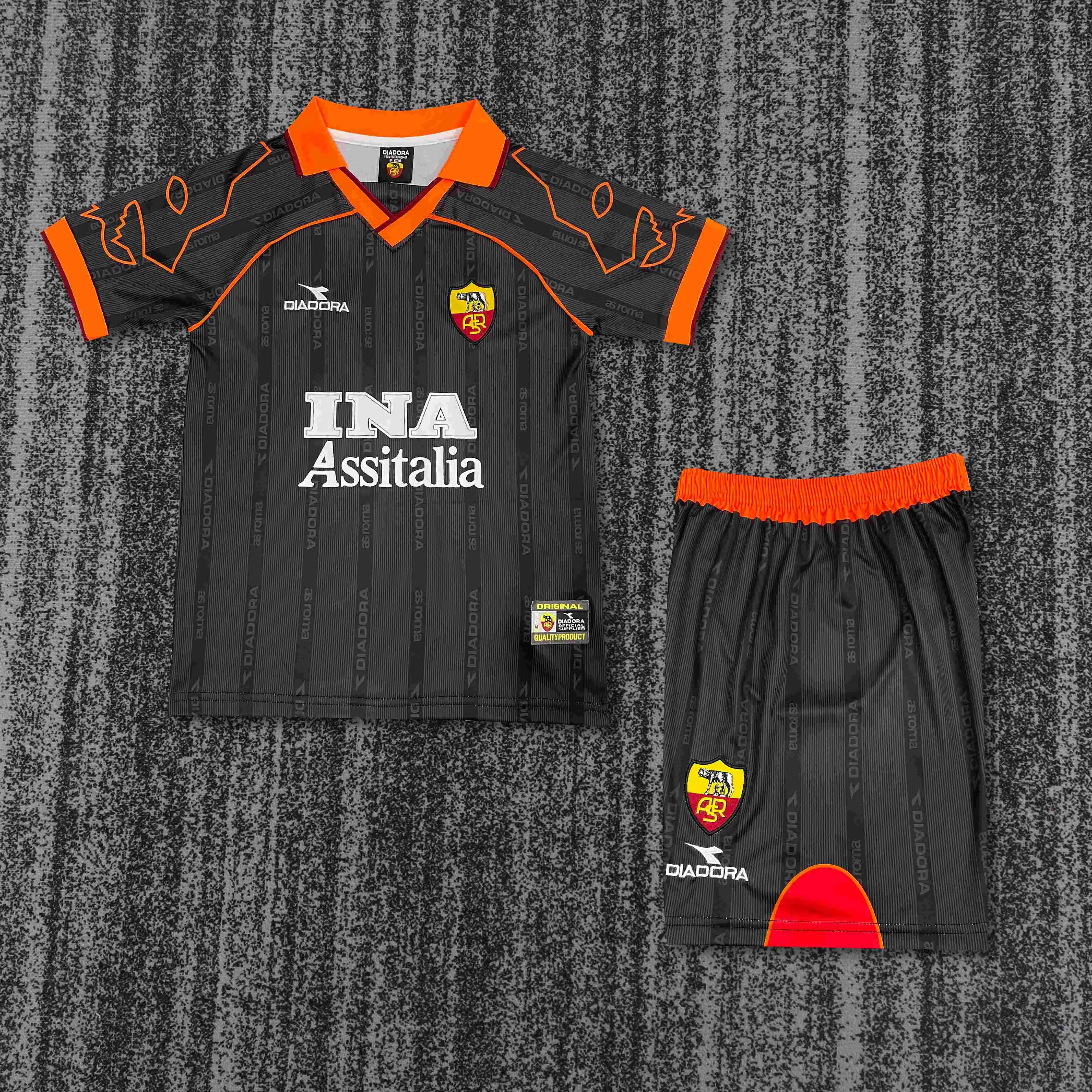 1999-2000 Retrô Roma Fora Camisa de futebol Qualidade tailandesa 1:1 Tamanho infantil
