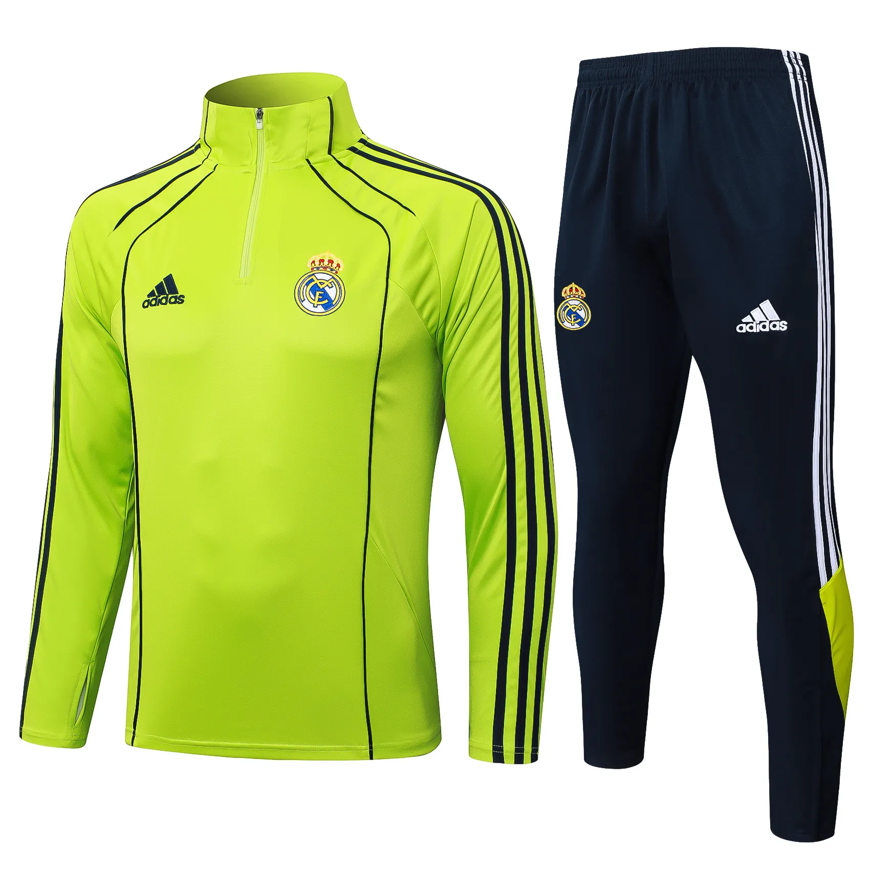 2025/2026 Real Madrid Grass Verde Retro Versione Tuta mezza zip Maglia da calcio Qualità thai 1:1 Set