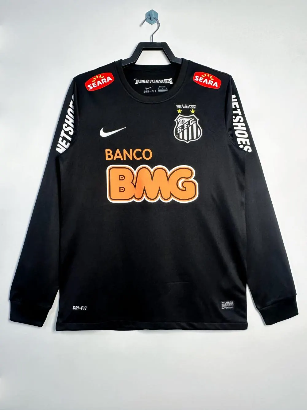 2012/2013 Retrô Manga longa Santos Fora Camisa de futebol Qualidade tailandesa 1:1