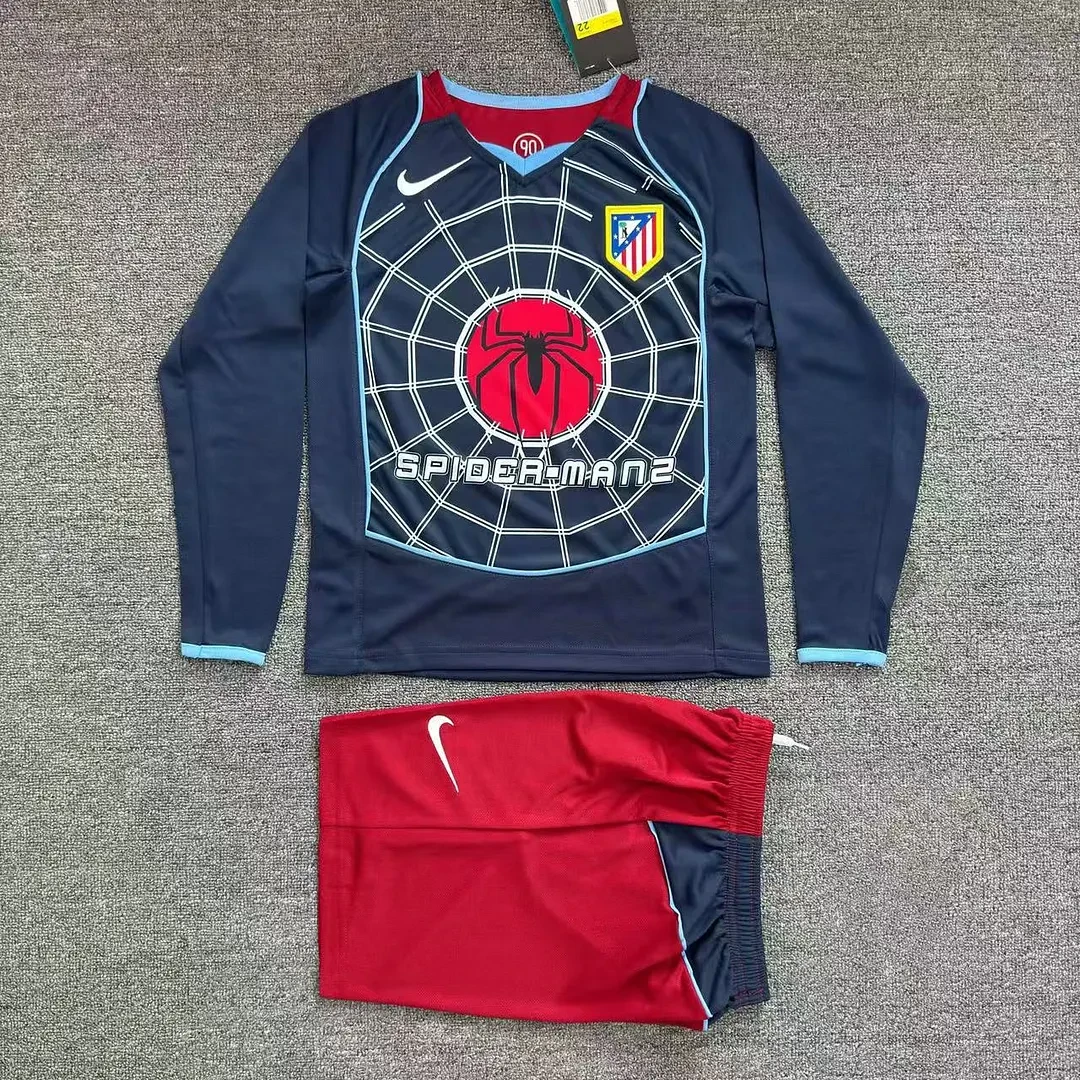 2004-2005 Retro Lange mouw Atletico Madrid Uit Voetbalshirt 1:1 Thaise kwaliteit Kindermaat
