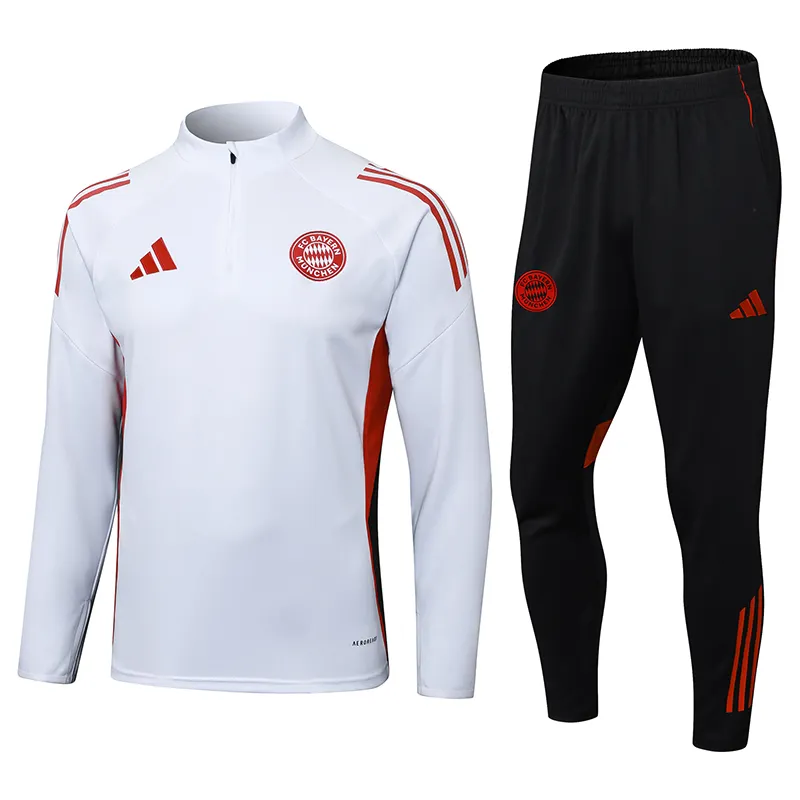 2025/2026 Bayern Munich Tuta mezza zip Bianco Maglia da calcio Qualità thai 1:1 Set