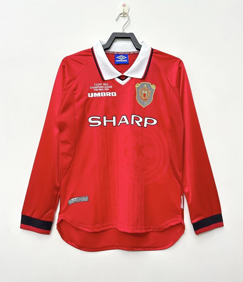 1999/2000 Ретро Длинный рукав Manchester United Домашняя Футбольная футболка Тайское качество 1:1