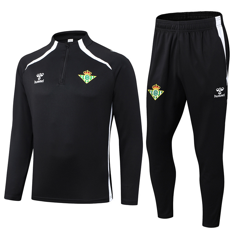 2025/2026 Real Betis Halbreißverschluss-Trainingsanzug Schwarz Fußballtrikot 1:1 Thai-Qualität Set