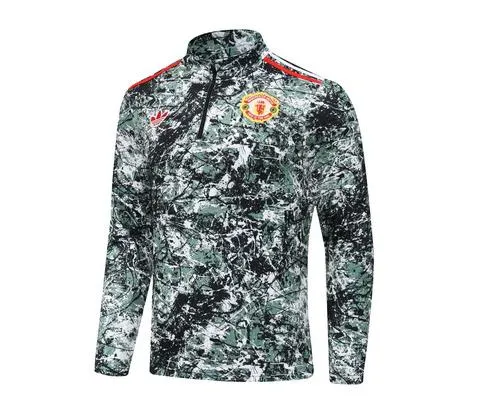 2024/2025 Manchester United Тренировочный костюм на молнии Зелёный print Футбольная футболка Тайское качество 1:1 Набор — изображение 3
