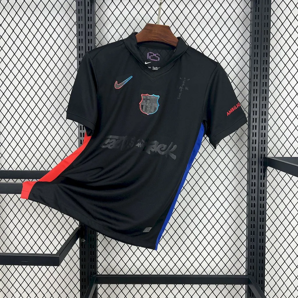 2024/2025 巴塞罗那 x Travis Scott Collab 客场 黑色 Advertising 足球球衣 1:1 泰版品质
