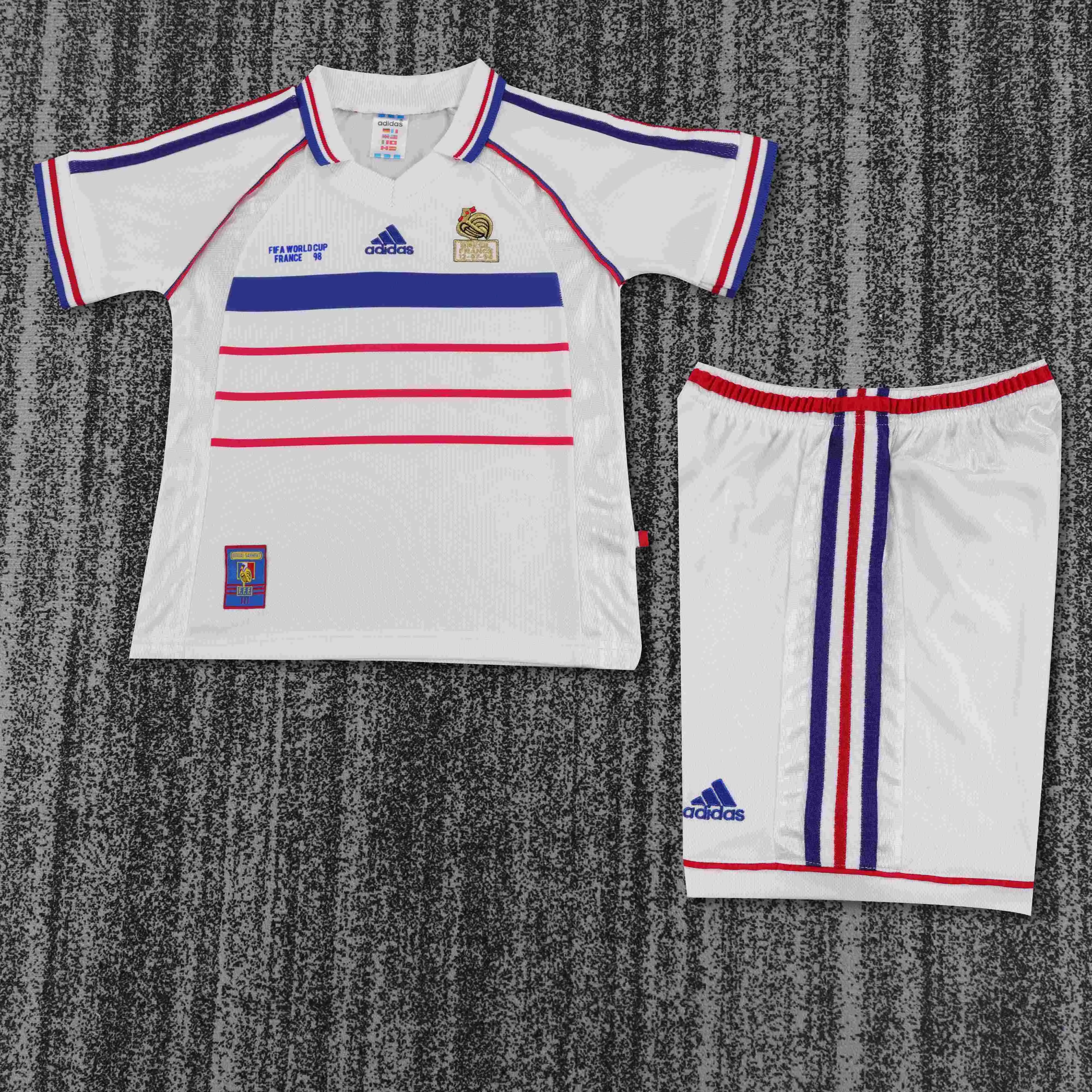 1998 Retro Fransa Deplasman Futbol forması 1:1 Tayland kalitesi Çocuk bedeni