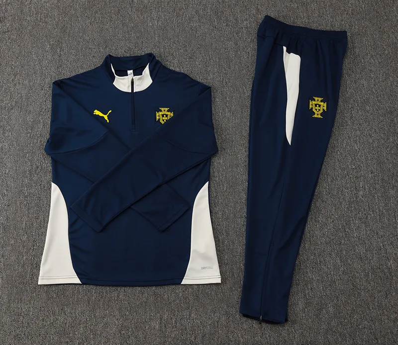 2025-2026 Portugal Half-Pull Training Suit Royal Blue Football Shirt Set - Image 7