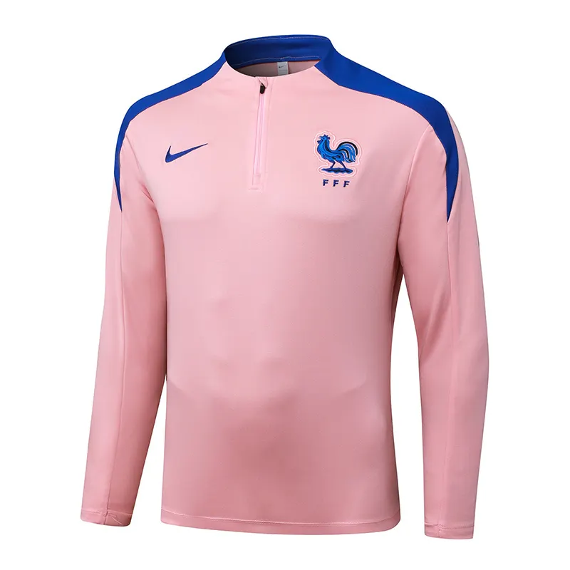 2025/2026 France Half-Pull Training Suit Pink Football Shirt 1:1 Thai Quality Set - Image 3