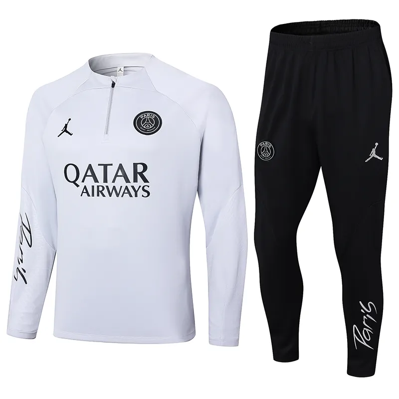 2023-2024 Psg Paris Saint-Germain Tuta mezza zip Light Grigio Set