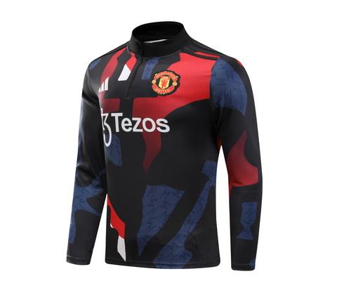 2024/2025 Manchester United Yarım fermuarlı eşofman Kırmızı Mavi ve Siyah print Futbol forması 1:1 Tayland kalitesi Set - Görsel 4