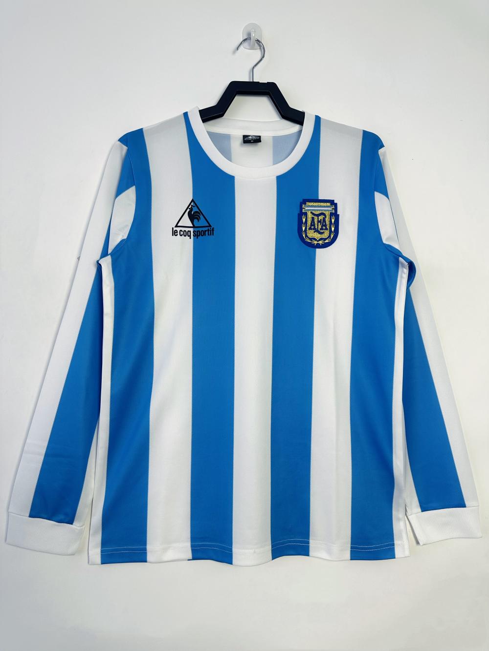 1986 Retrô Manga longa Argentina Seleção Casa Camisa Qualidade tailandesa 1:1