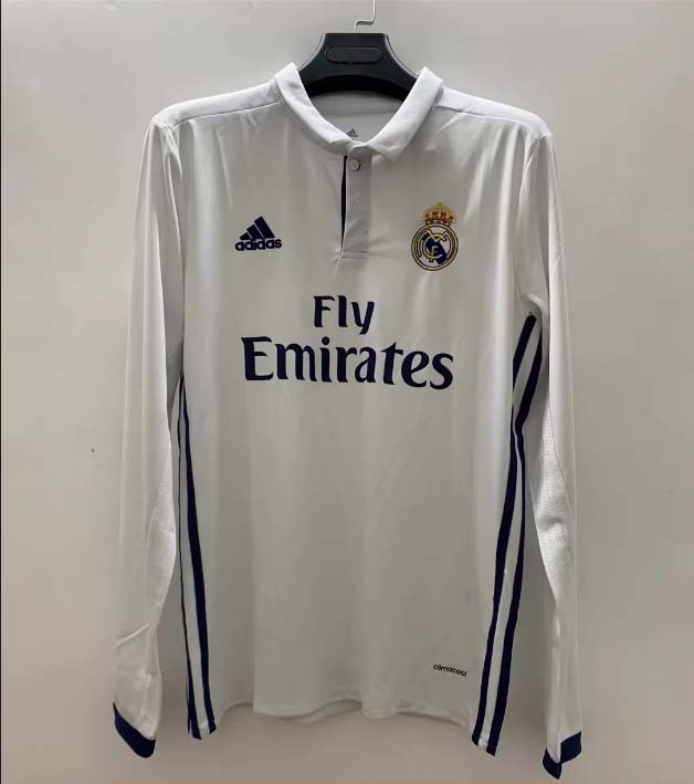 2016/2017 Retro Długi rękaw Real Madrid Domowa Koszulka piłkarska1:1 Jakość tajska