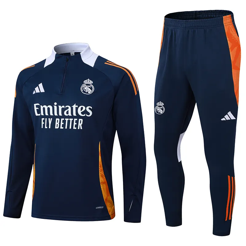 2024/2025 Real Madrid Royal Mavi Beyaz collar Yarım fermuarlı eşofman Futbol forması 1:1 Tayland kalitesi Set
