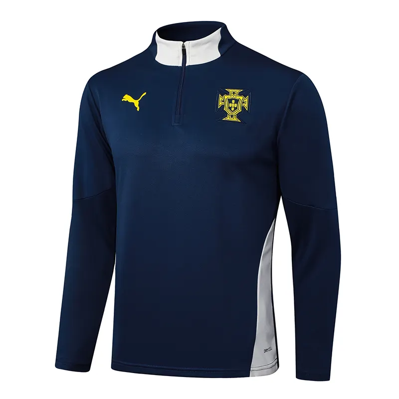 2025-2026 Portugal Half-Pull Training Suit Royal Blue Football Shirt Set - Image 3