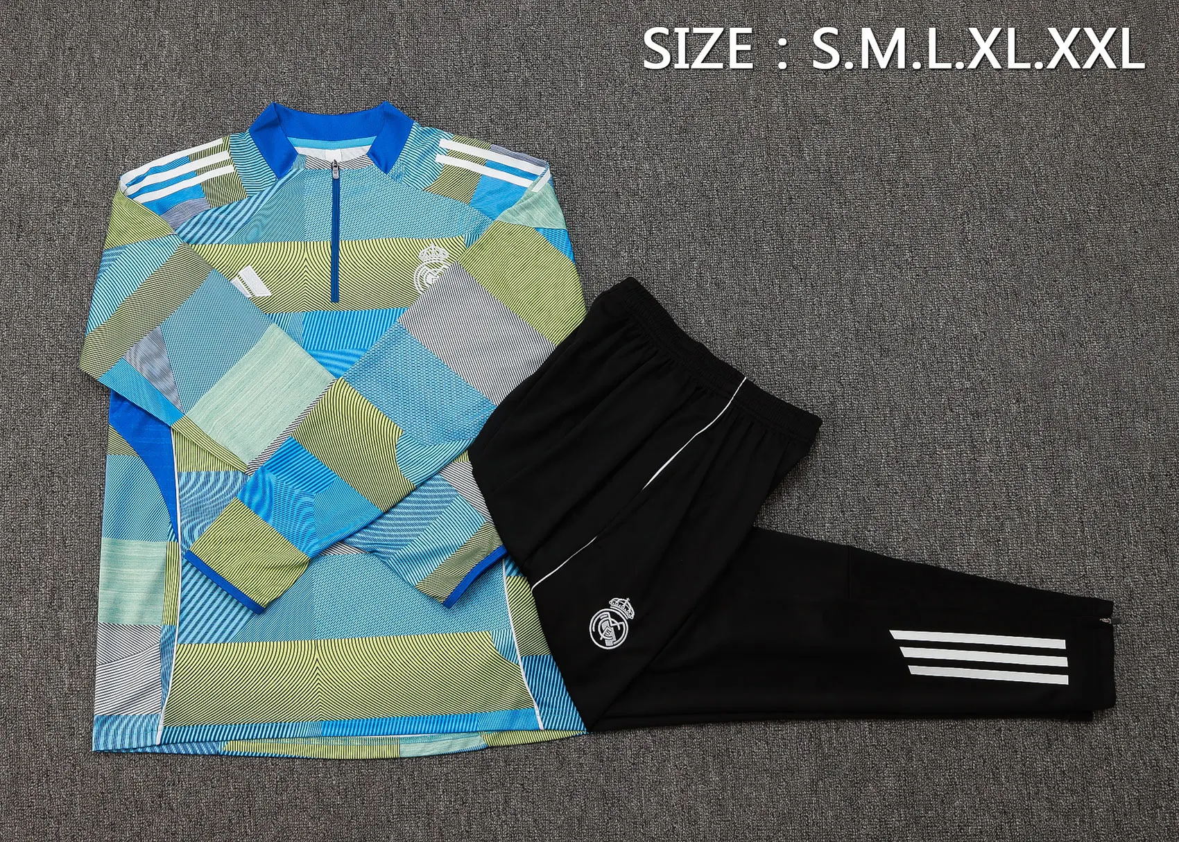 2025/2026 Real Madrid Blue-green striped inkjet Half-Pull Training Suit Football Shirt 1:1 Thai Quality Set - Image 5