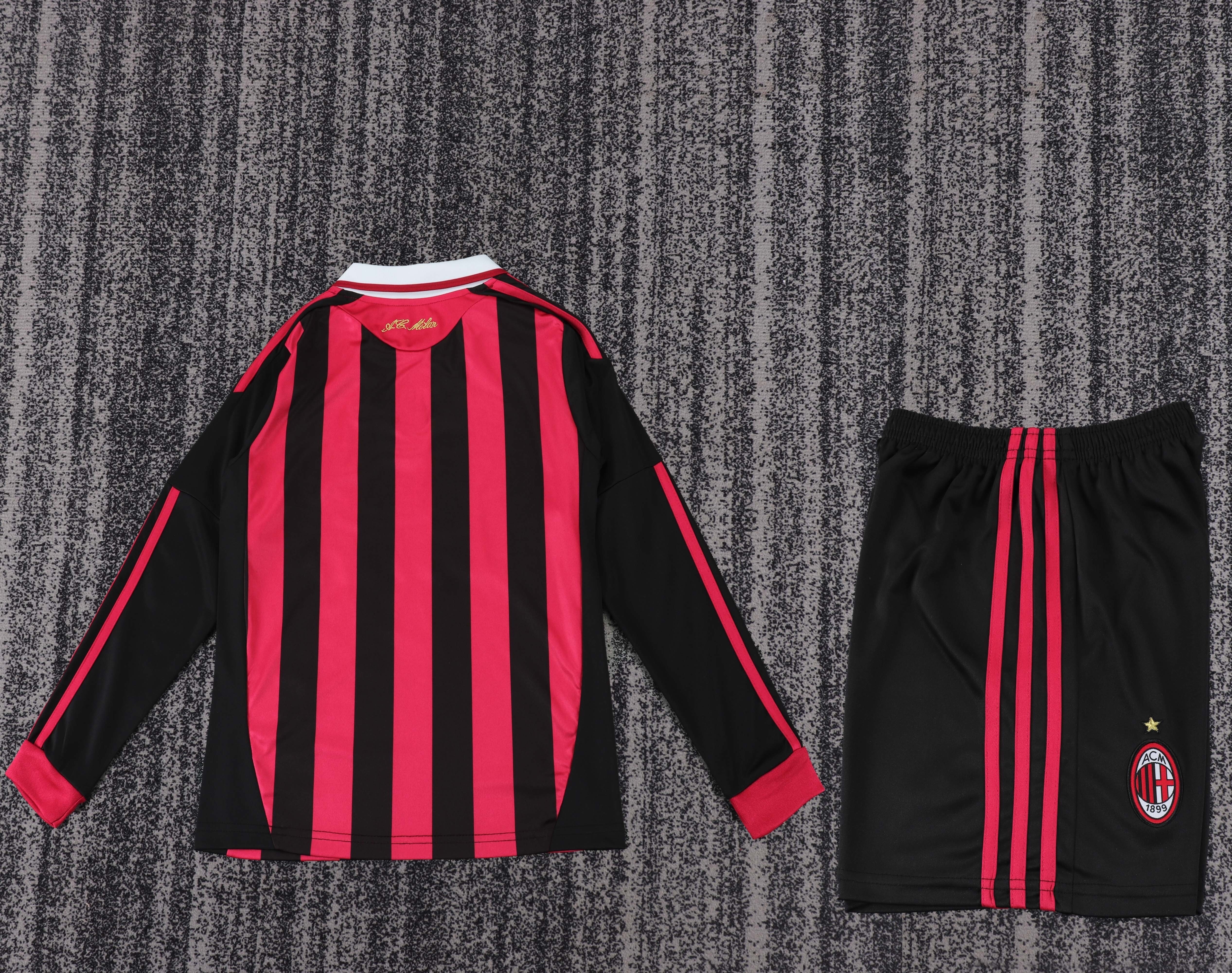 2009/2010 Long Sleeve Retro AC Milan Home Football Shirt 1:1 Thai Quality Kids Size - Image 2