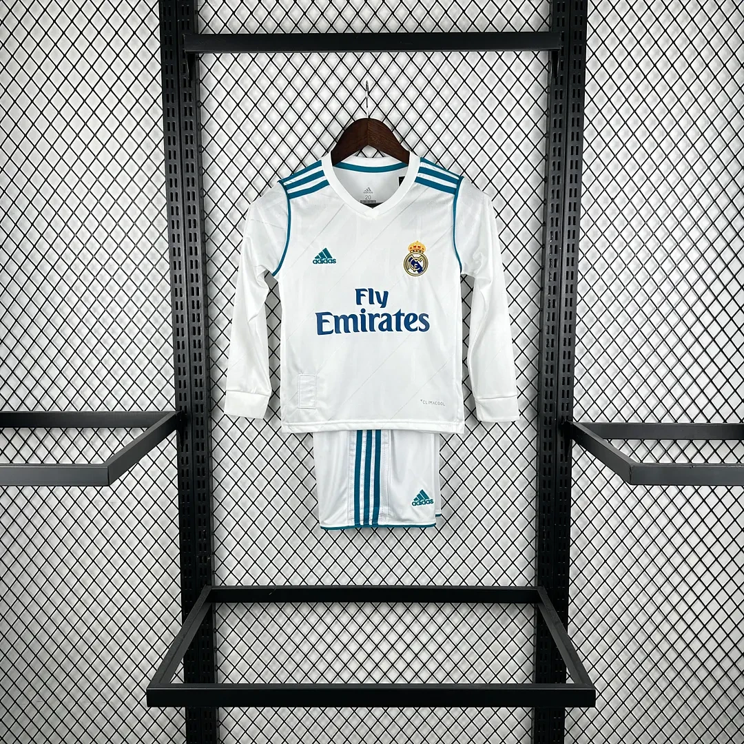2017/2018 Retro Long Sleeve Real Madrid Home Football Shirt 1:1 Thai Quality Kids Size