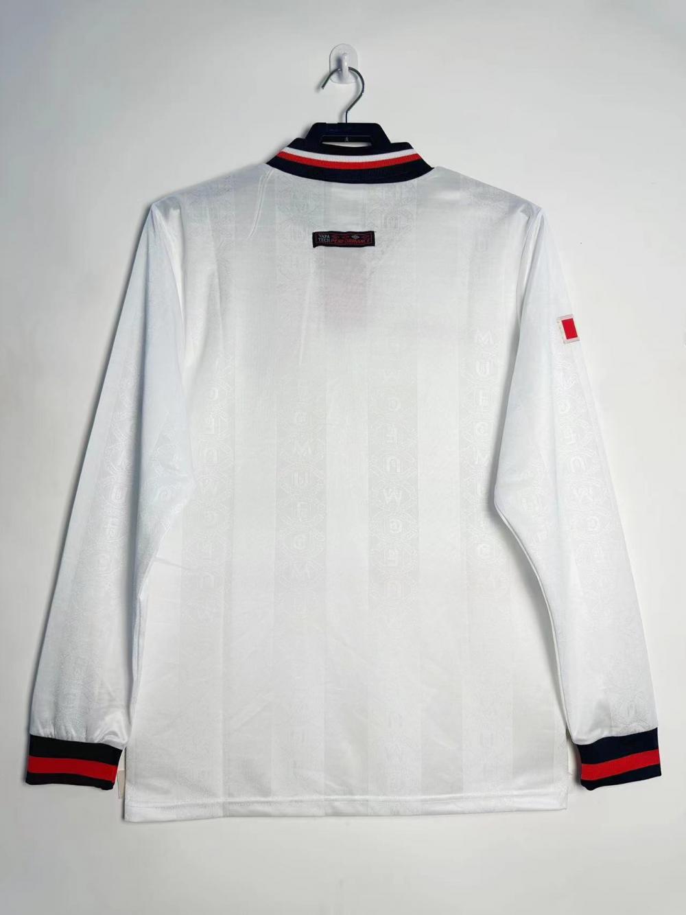 1998-1999 Retrô Manga longa Manchester United Fora Branco Camisa de futebol Qualidade tailandesa 1:1 - Image 3