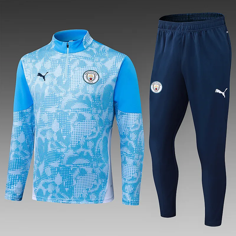 2025/2026 Manchester City Tuta mezza zip Bule Maglia da calcio Qualità thai 1:1 Set