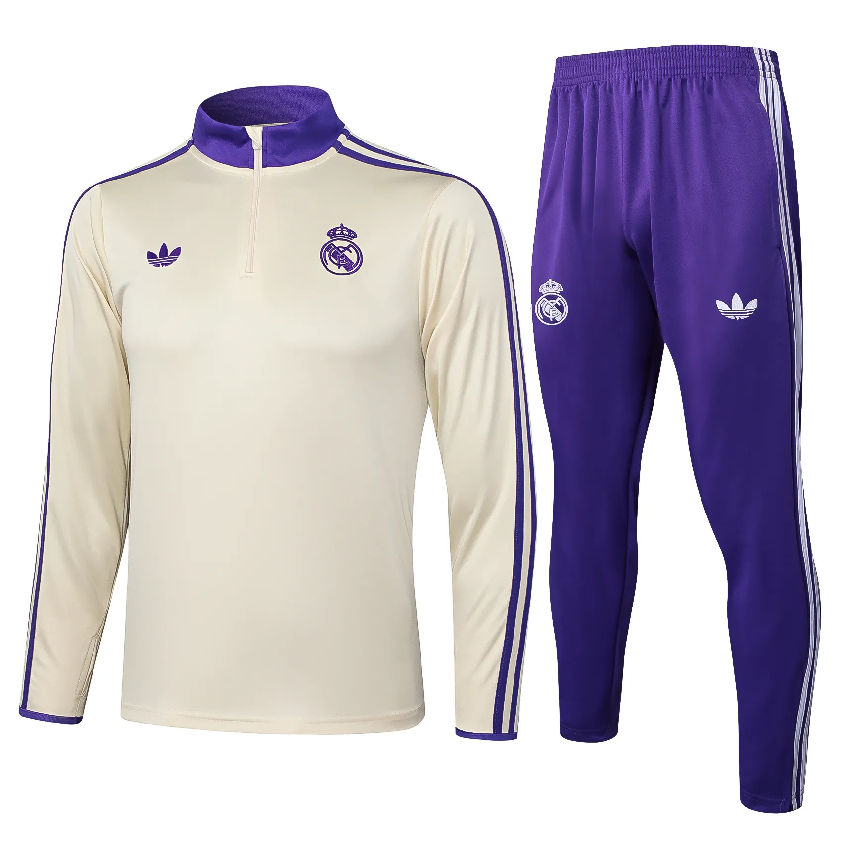 2025/2026 Real Madrid Apricot Rétro Édition Survêtement demi-zip Maillot de football Qualité thaï 1:1 Ensemble