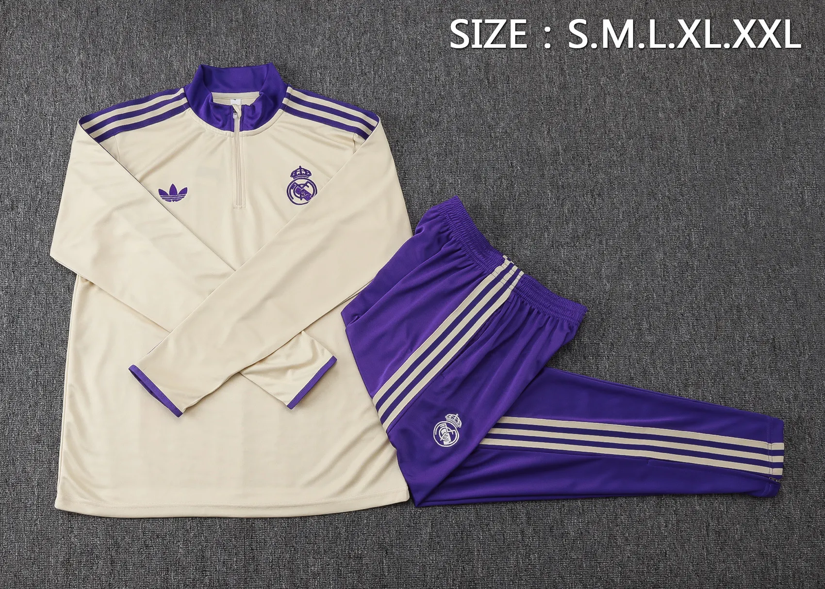 2025/2026 Real Madrid Apricot Rétro Édition Survêtement demi-zip Maillot de football Qualité thaï 1:1 Ensemble – Image 5