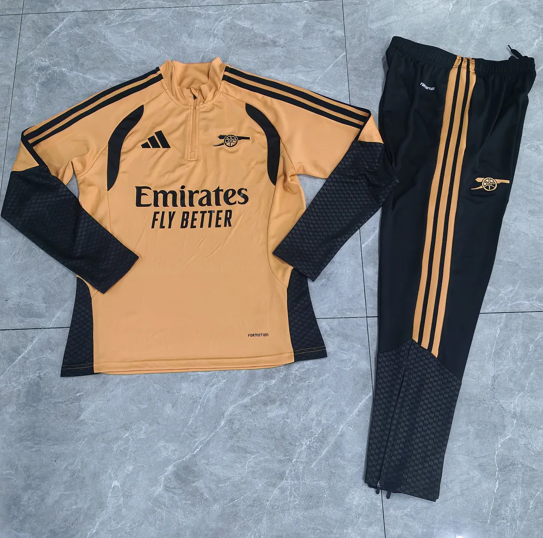 2026/2027 Arsenal Half-Pull Training Suit Orange with black sleeves Football Shirt 1:1 Thai Quality Set - Image 3