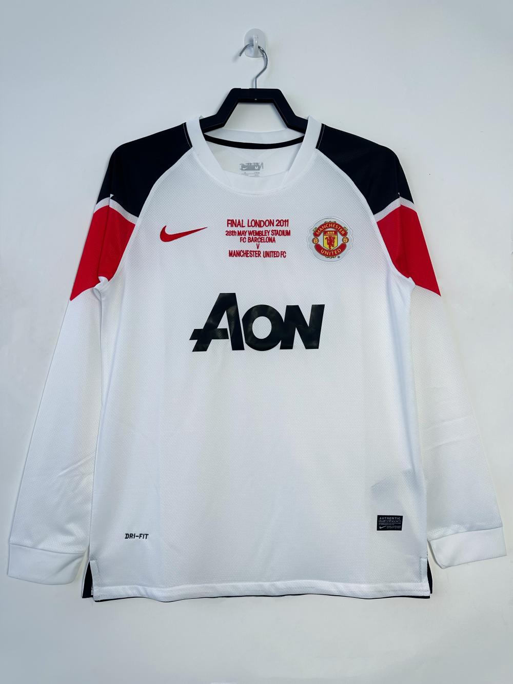 2010/2011 Retro Uzun kol Manchester United Deplasman Futbol forması 1:1 Tayland kalitesi(Şampiyonlar Ligi Versiyon)