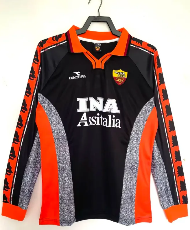 1998-1999 Retrô Manga longa Roma Terceira Fora Camisa de futebol Qualidade tailandesa 1:1