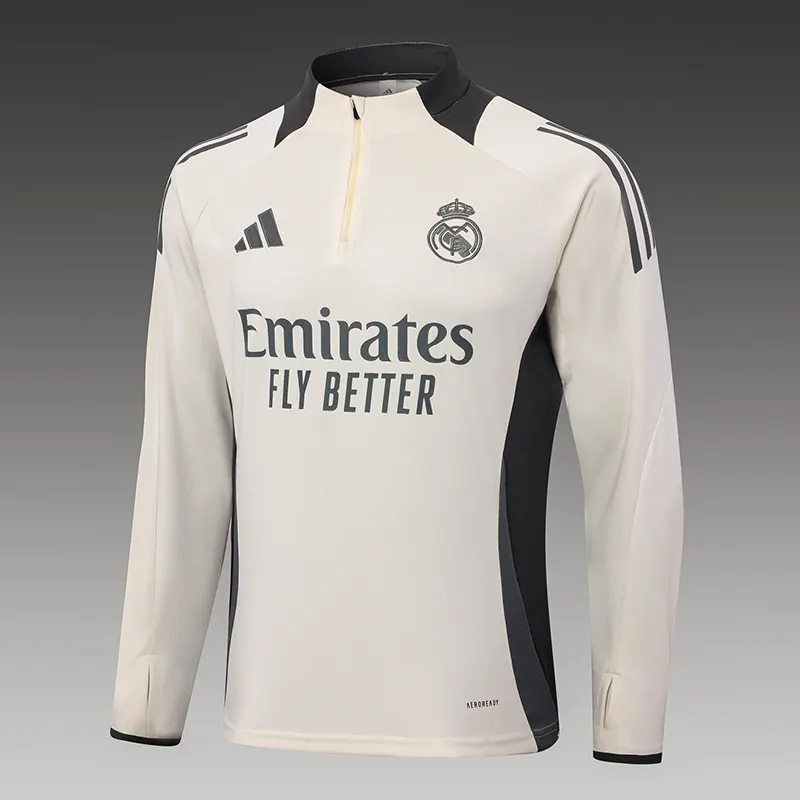 2024/2025 Real Madrid Beige Yarım fermuarlı eşofman Futbol forması 1:1 Tayland kalitesi Set - Görsel 4