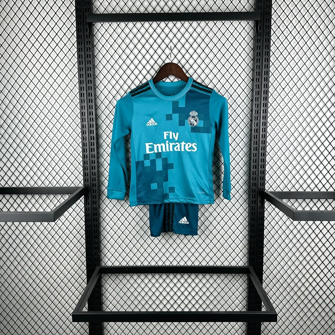 2017/2018 Retro Lange mouw Real Madrid Derde Uit Voetbalshirt 1:1 Thaise kwaliteit Kindermaat