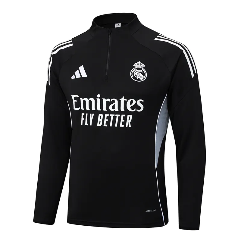 2025-2026 Real Madrid Noir Survêtement demi-zip Maillot de football Qualité thaï 1:1 Ensemble – Image 4