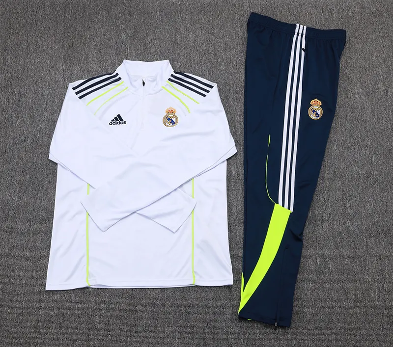 2025-2026 Real Madrid Retro Bianco Tuta mezza zip Maglia da calcio Qualità thai 1:1 Set - immagine 7