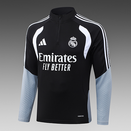 2026/2027 Real Madrid Agasalho meia-ziper Preto Camisa de futebol Qualidade tailandesa 1:1 Conjunto - Image 5