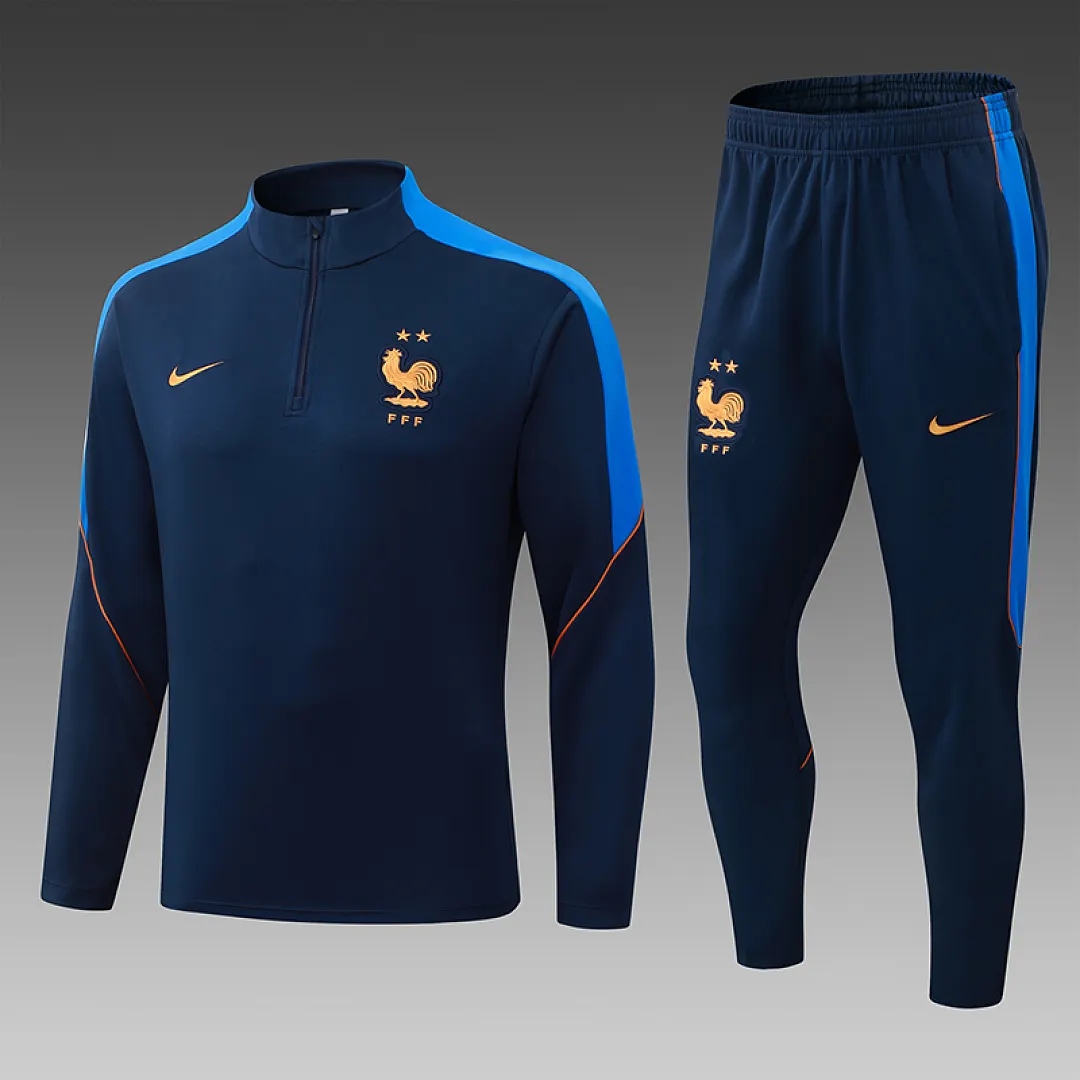 2026/2027 Франция Тренировочный костюм на молнии Royal Синий Футбольная футболка Тайское качество 1:1 Набор