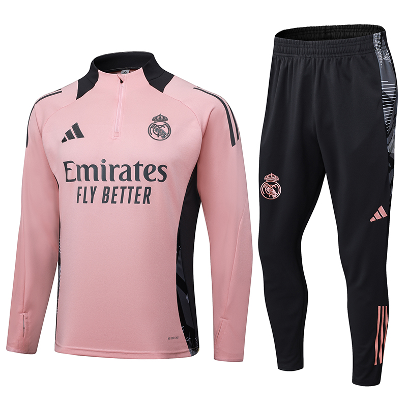 2024/2025 Real Madrid Rosa Schwarz Halbreißverschluss-Trainingsanzug Fußballtrikot 1:1 Thai-Qualität Set