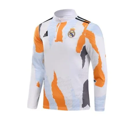 2024/2025 Real Madrid Royal Giallo Blu e Grigio print Tuta mezza zip Maglia da calcio Qualità thai 1:1 Set - immagine 4
