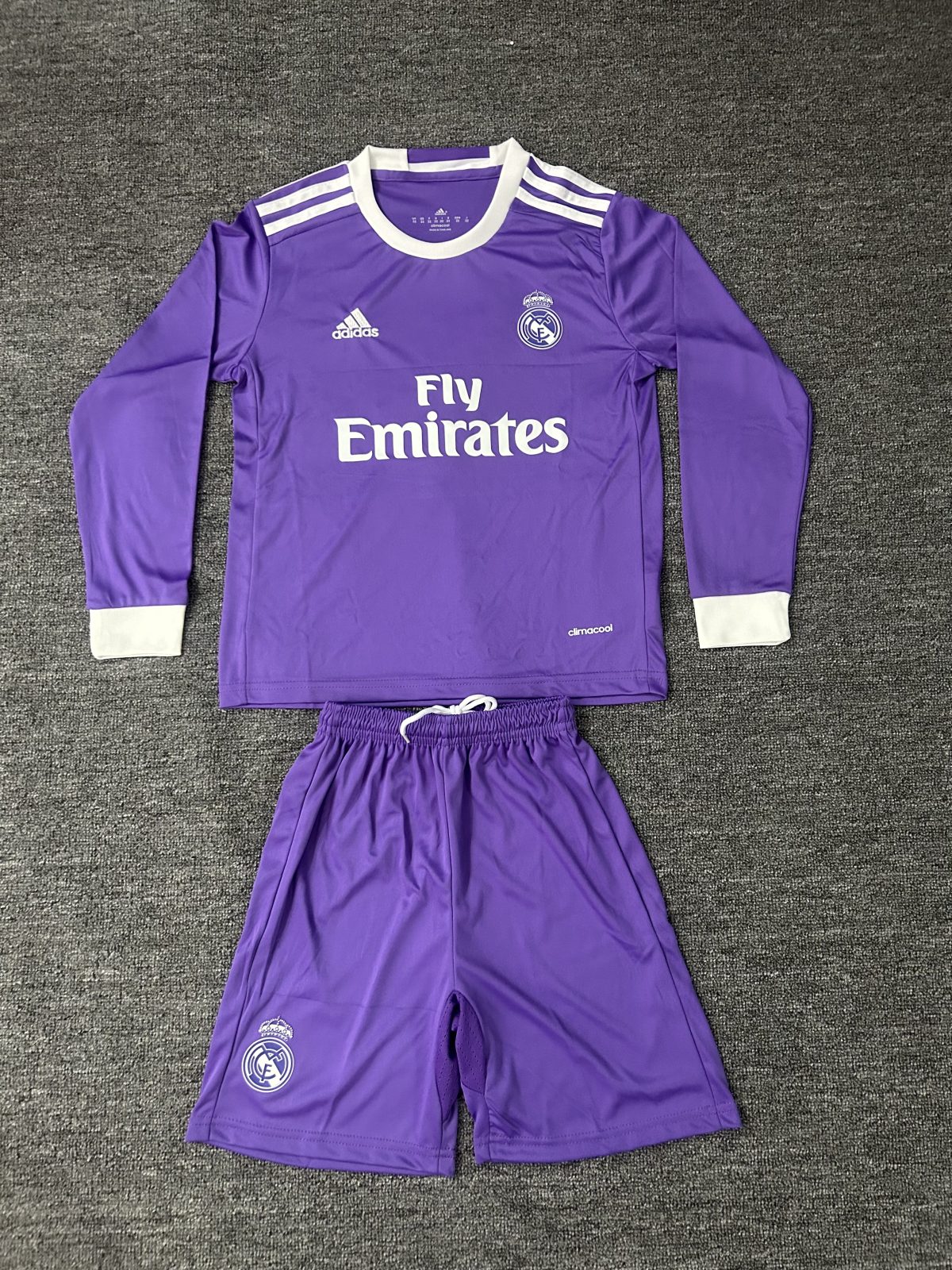 2016/2017 Rétro Manches longues Real Madrid Extérieur Maillot de football Qualité thaï 1:1 Taille enfant